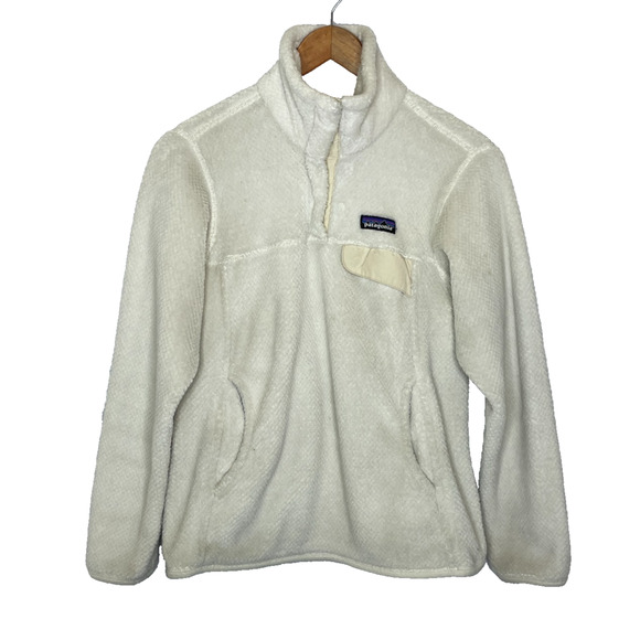 Women's Small Patagonia Retool Snap Fleece Raw Linen White Pullover - Picture 1 of 7